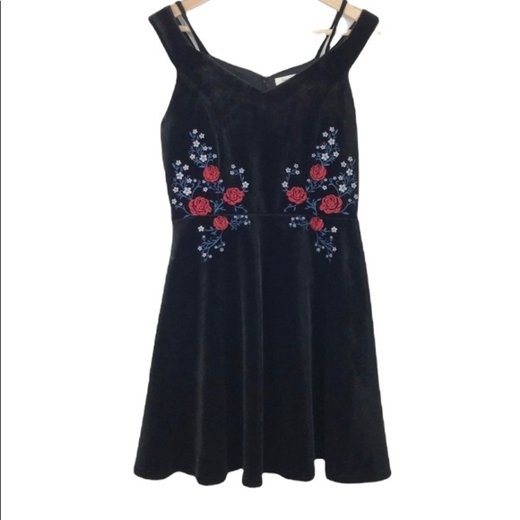 Francesca's Collections Dresses & Skirts - 𝅺FRANCESCA'S Kyleigh Black Embroidered Velvet Sleeveless Short Dress